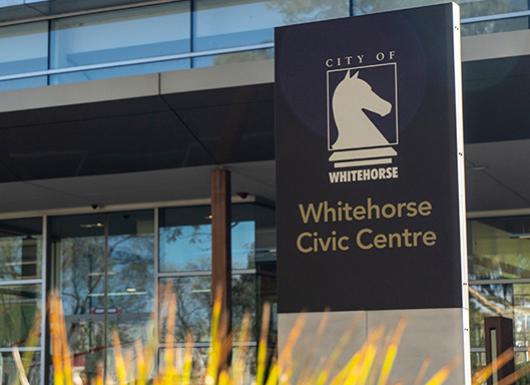 Whitehorse Civic Centre entrance with sign
